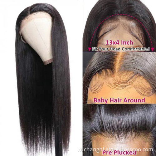 China Natural Color Long Swiss Lace Straight Hair Wig For Black Women 100% Raw Indian Human Hair Lace Front Wig